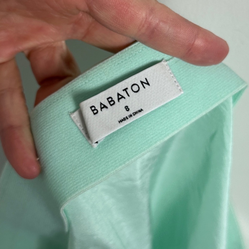 Aritzia‎ Babaton Slip Satin Skirt Mint Green Size 8 Elastic Waist Bias Cut Midi - Picture 2 of 11